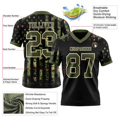 Custom Black Olive-Cream 3D Pattern American Flag Mesh Authentic Football Jersey - Sky-Custom