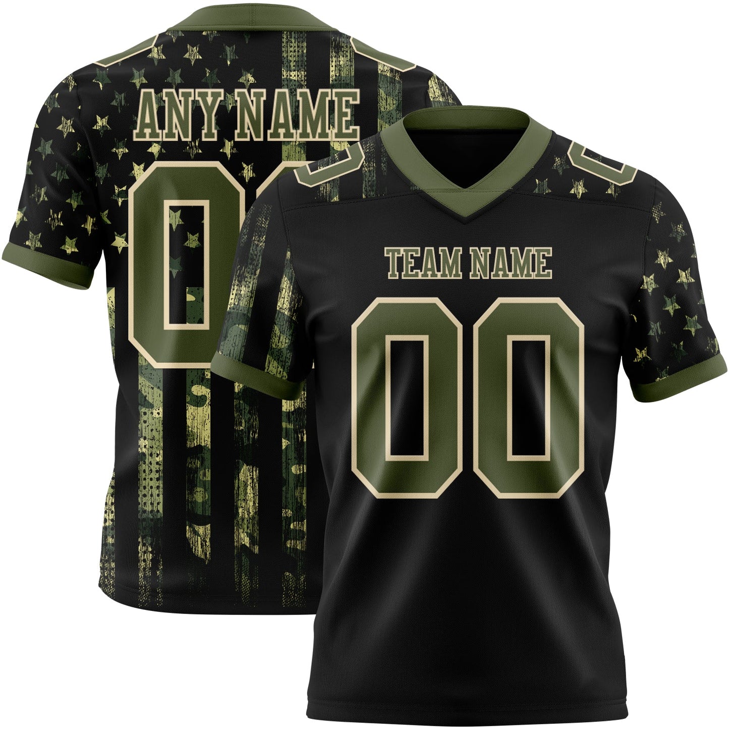 Custom Black Olive-Cream 3D Pattern American Flag Mesh Authentic Football Jersey - Sky-Custom