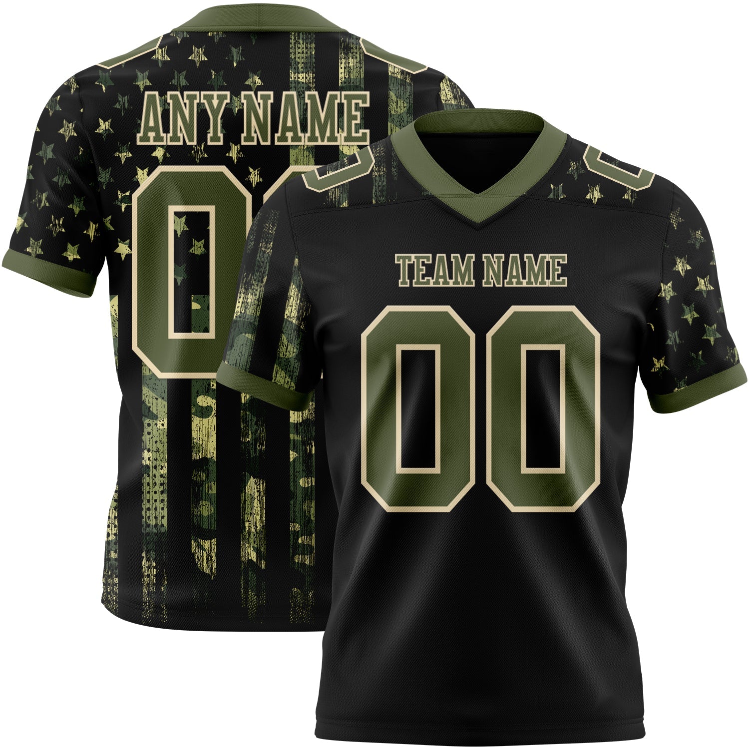 Custom Black Olive-Cream 3D Pattern American Flag Mesh Authentic Football Jersey - Sky-Custom