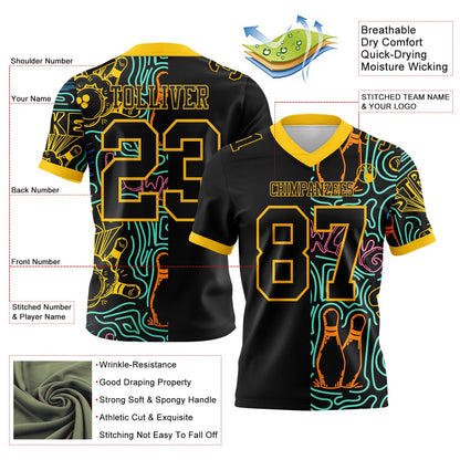 Custom Black Yellow 3D Pattern Bowling Mesh Authentic Football Jersey - Sky-Custom