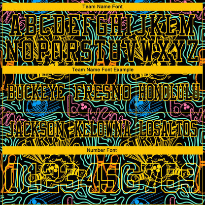 Custom Black Yellow 3D Pattern Bowling Mesh Authentic Football Jersey - Sky-Custom