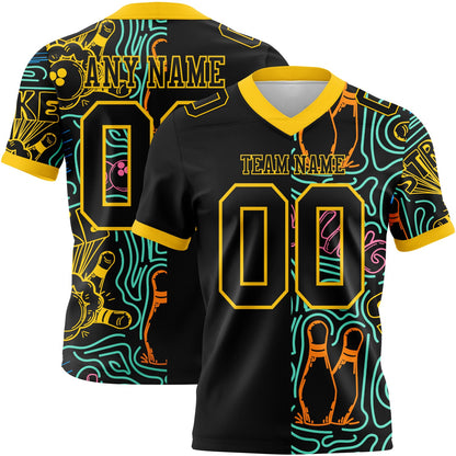 Custom Black Yellow 3D Pattern Bowling Mesh Authentic Football Jersey - Sky-Custom