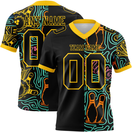 Custom Black Yellow 3D Pattern Bowling Mesh Authentic Football Jersey - Sky-Custom