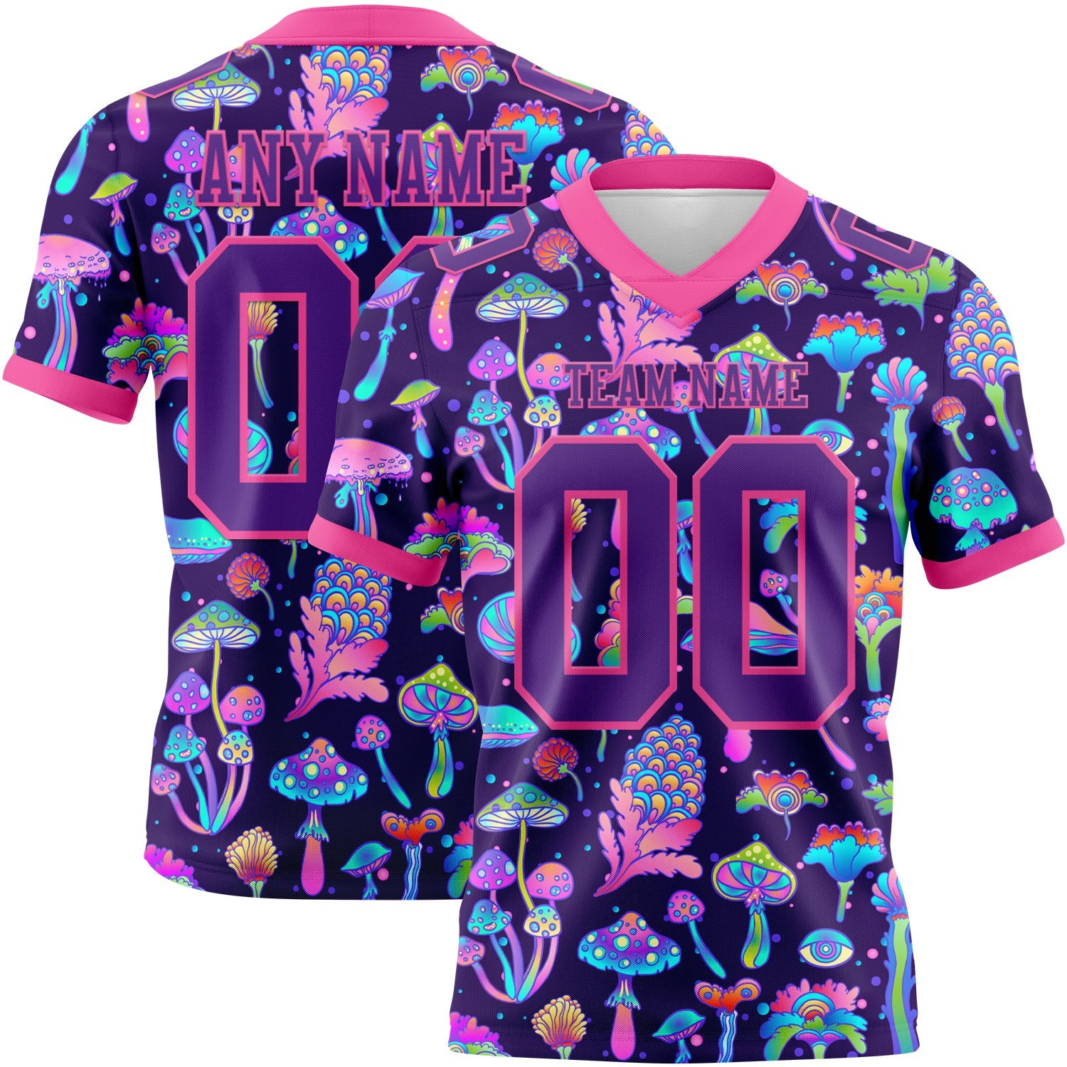 Custom Purple Pink 3D Pattern Colorful Flowers And Mushrooms Psychedelic Hallucination Mesh Authentic Football Jersey - Sky-Custom