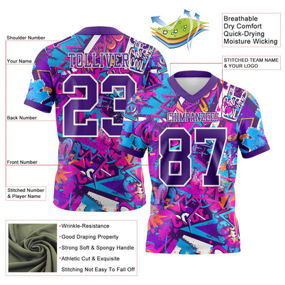 Custom Graffiti Pattern Purple-White 3D Pattern Splash Mesh Authentic Football Jersey - Sky-Custom