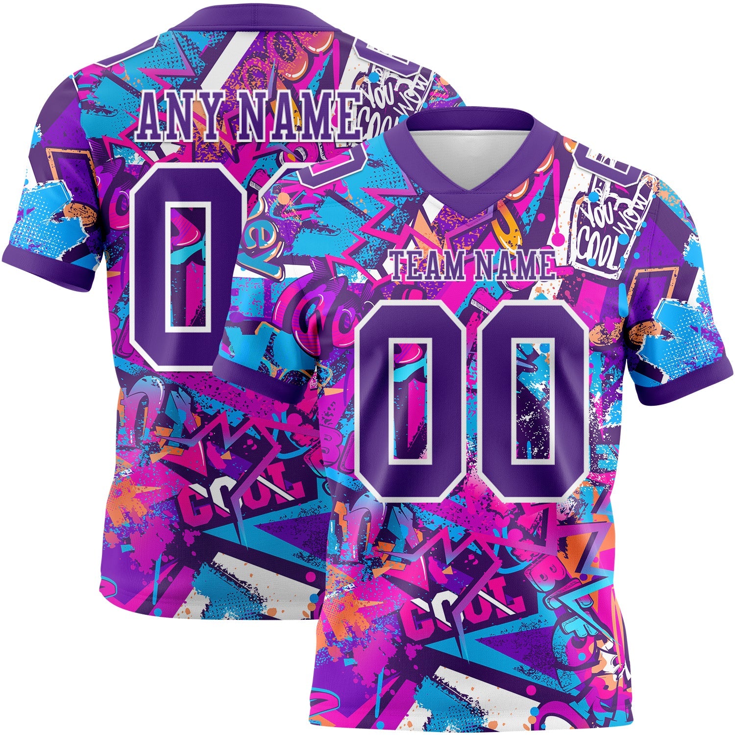Custom Graffiti Pattern Purple-White 3D Pattern Splash Mesh Authentic Football Jersey - Sky-Custom