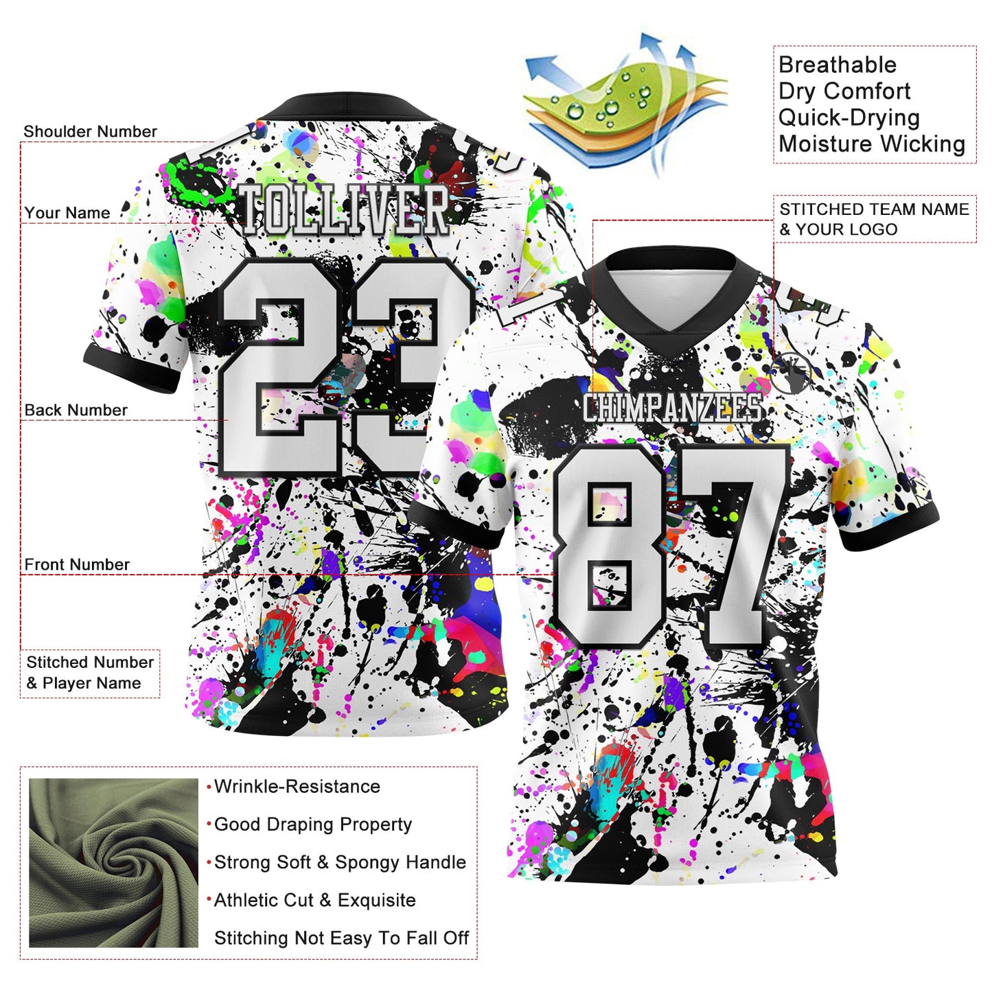 Custom Graffiti Pattern White-Black 3D Pattern Splash Mesh Authentic Football Jersey - Sky-Custom