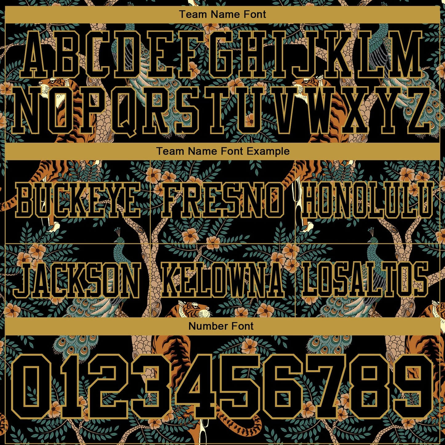 Custom Black Old Gold 3D Pattern Tiger And Peacock Mesh Authentic Football Jersey - Sky-Custom