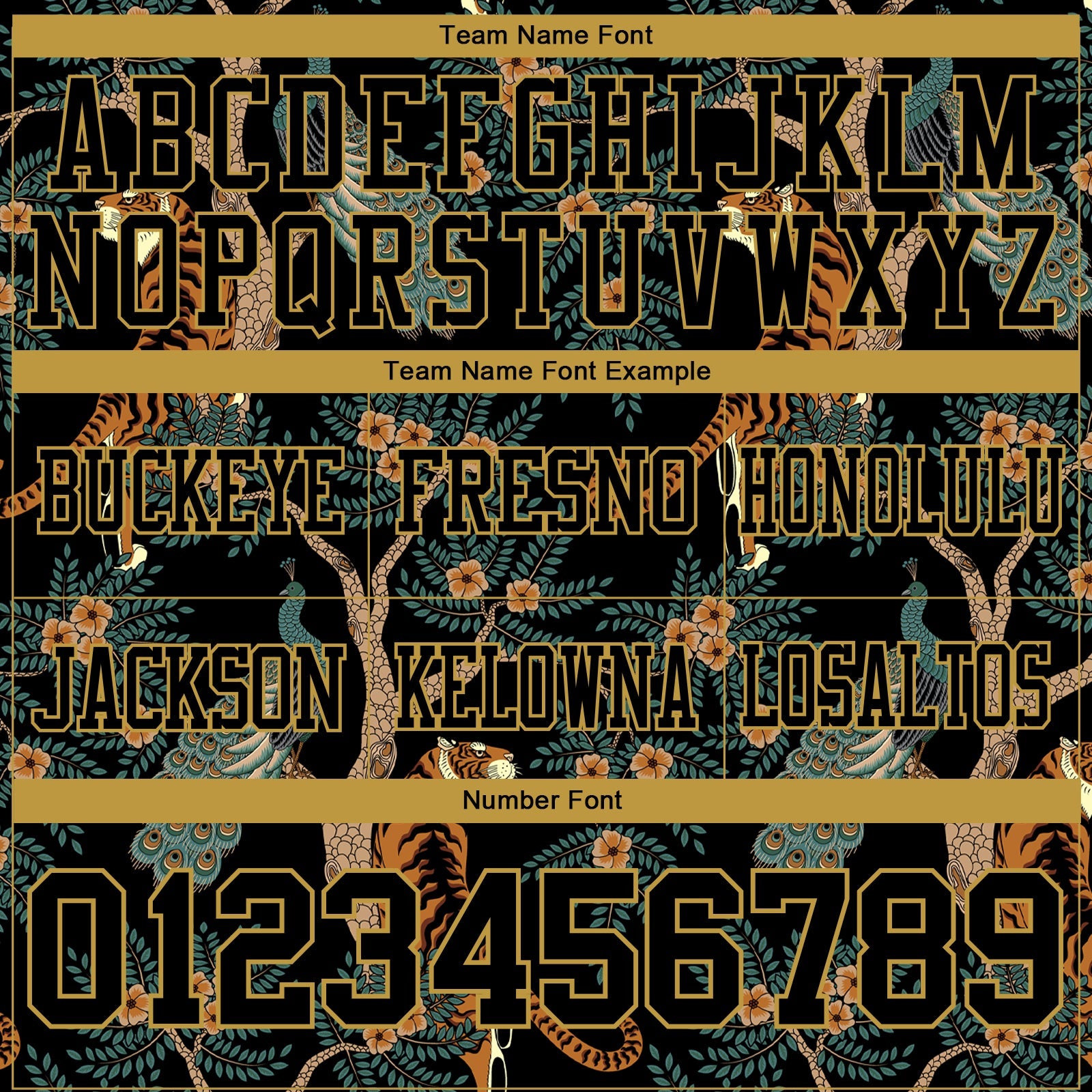 Custom Black Old Gold 3D Pattern Tiger And Peacock Mesh Authentic Football Jersey - Sky-Custom