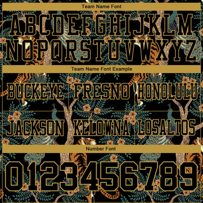 Custom Black Old Gold 3D Pattern Tiger And Peacock Mesh Authentic Football Jersey - Sky-Custom