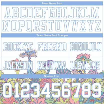 Custom White Light Blue 3D Pattern Colorful Flowers And Mushrooms Psychedelic Hallucination Mesh Authentic Football Jersey - Sky-Custom