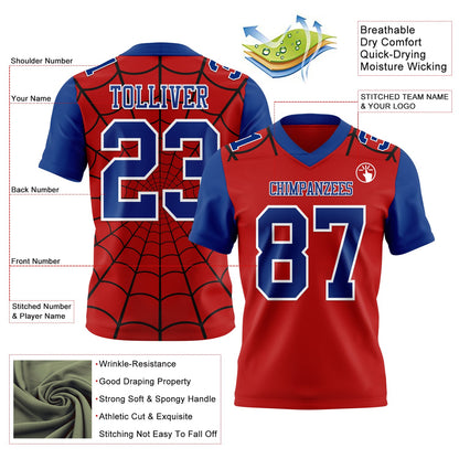 Custom Red Royal-White 3D Pattern Spider Web Mesh Authentic Football Jersey - Sky-Custom
