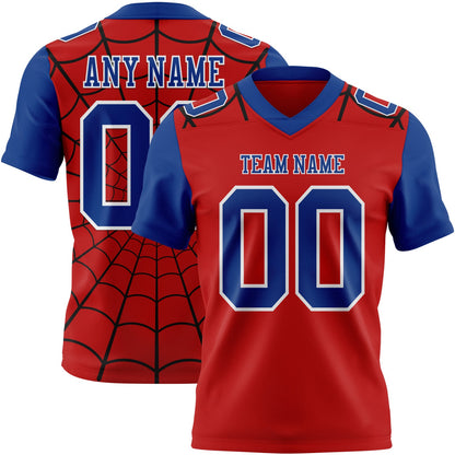 Custom Red Royal-White 3D Pattern Spider Web Mesh Authentic Football Jersey - Sky-Custom