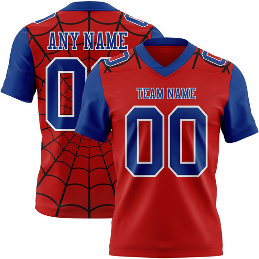 Custom Red Royal-White 3D Pattern Spider Web Mesh Authentic Football Jersey - Sky-Custom