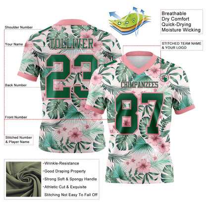 Custom Medium Pink Kelly Green 3D Pattern Hawaii Palm Leaves And Flowers Mesh Authentic Football Jersey - Sky-Custom