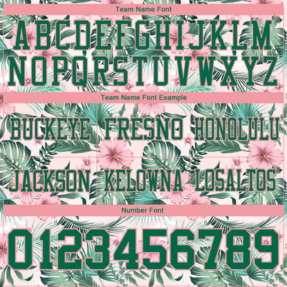 Custom Medium Pink Kelly Green 3D Pattern Hawaii Palm Leaves And Flowers Mesh Authentic Football Jersey - Sky-Custom