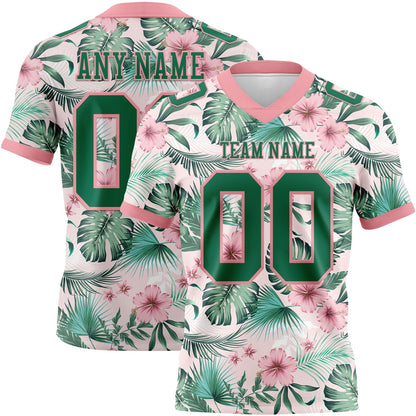 Custom Medium Pink Kelly Green 3D Pattern Hawaii Palm Leaves And Flowers Mesh Authentic Football Jersey - Sky-Custom