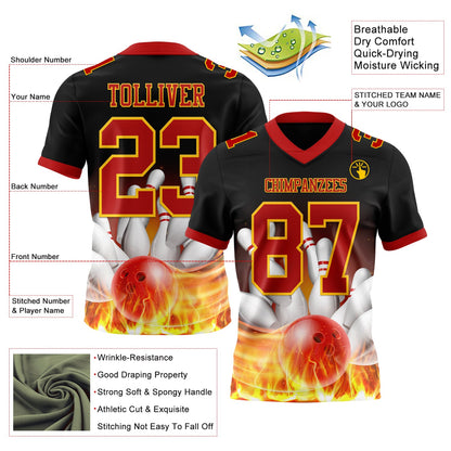 Custom Black Red-Yellow 3D Pattern Flame Bowling Mesh Authentic Football Jersey - Sky-Custom