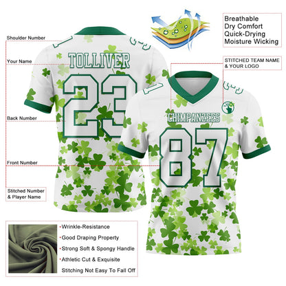 Custom White Kelly Green 3D Pattern St. Patrick's Day Mesh Authentic Football Jersey - Sky-Custom
