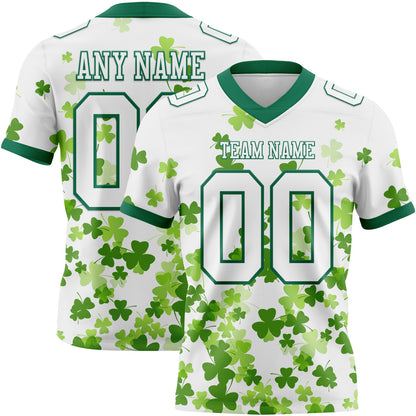 Custom White Kelly Green 3D Pattern St. Patrick's Day Mesh Authentic Football Jersey - Sky-Custom