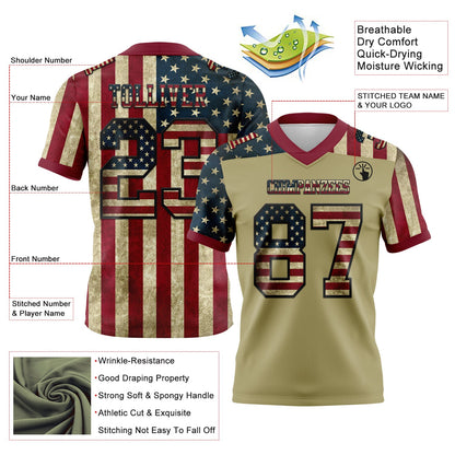Custom Cream Vintage USA Flag Crimson-Black 3D Pattern Mesh Authentic Football Jersey - Sky-Custom