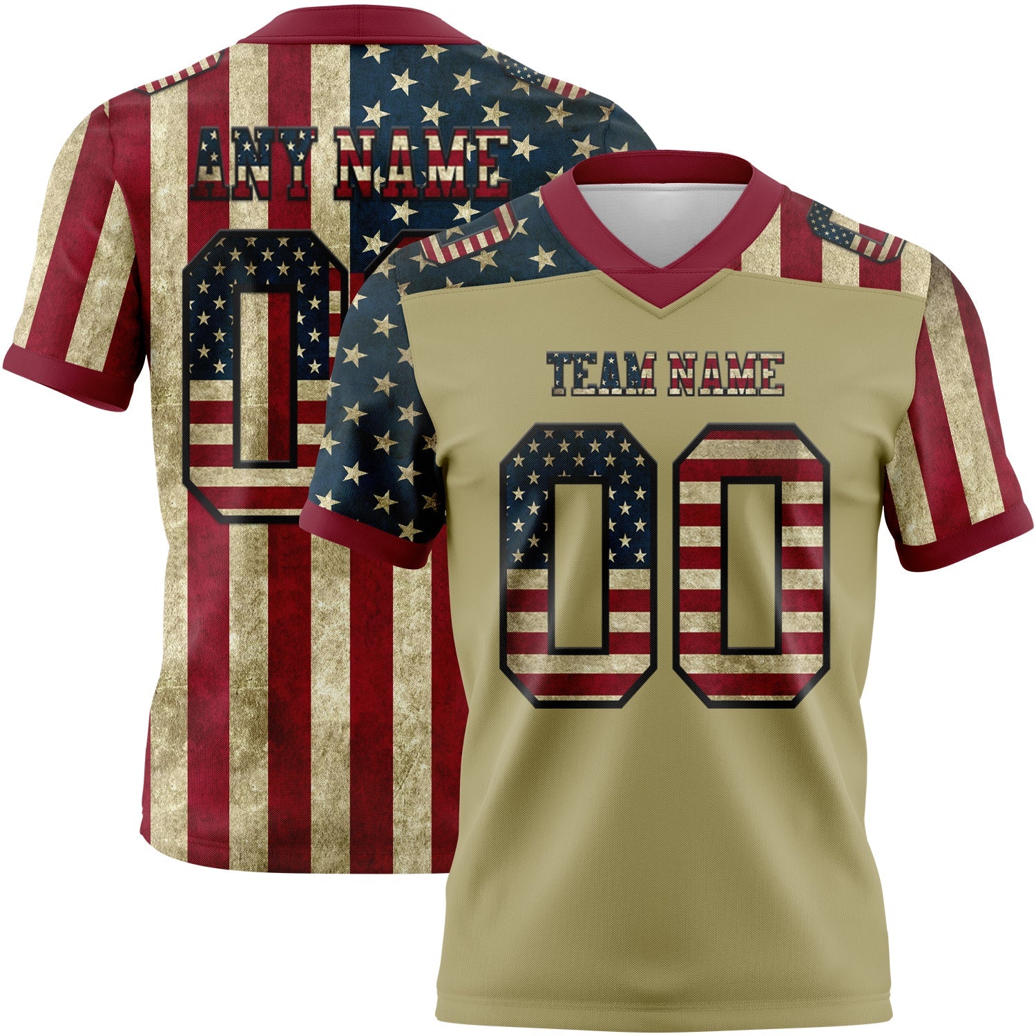 Custom Cream Vintage USA Flag Crimson-Black 3D Pattern Mesh Authentic Football Jersey - Sky-Custom