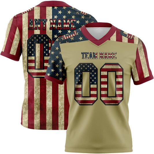 Custom Cream Vintage USA Flag Crimson-Black 3D Pattern Mesh Authentic Football Jersey - Sky-Custom