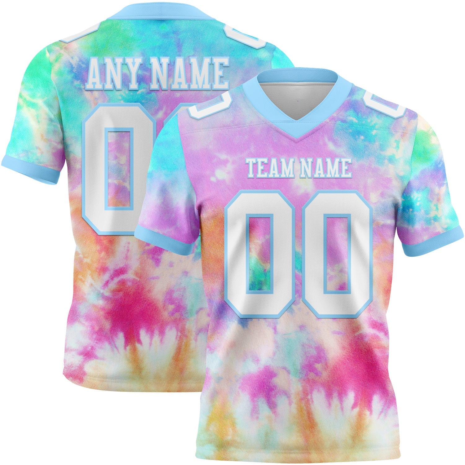 Custom Tie Dye White-Light Blue 3D Pattern Rainbow Mesh Authentic Football Jersey - Sky-Custom