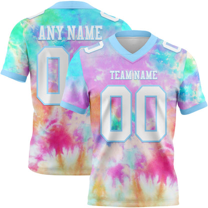 Custom Tie Dye White-Light Blue 3D Pattern Rainbow Mesh Authentic Football Jersey - Sky-Custom