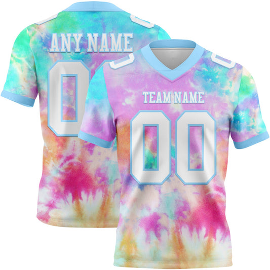 Custom Tie Dye White-Light Blue 3D Pattern Rainbow Mesh Authentic Football Jersey - Sky-Custom