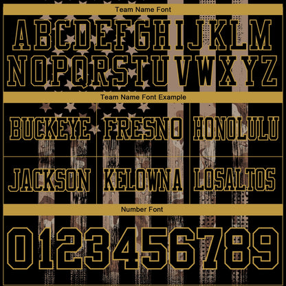 Custom Black Old Gold 3D Pattern American Flag Mesh Authentic Football Jersey - Sky-Custom