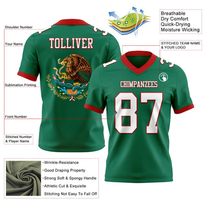 Custom Kelly Green White-Red 3D Pattern Mexico Mesh Authentic Football Jersey - Sky-Custom