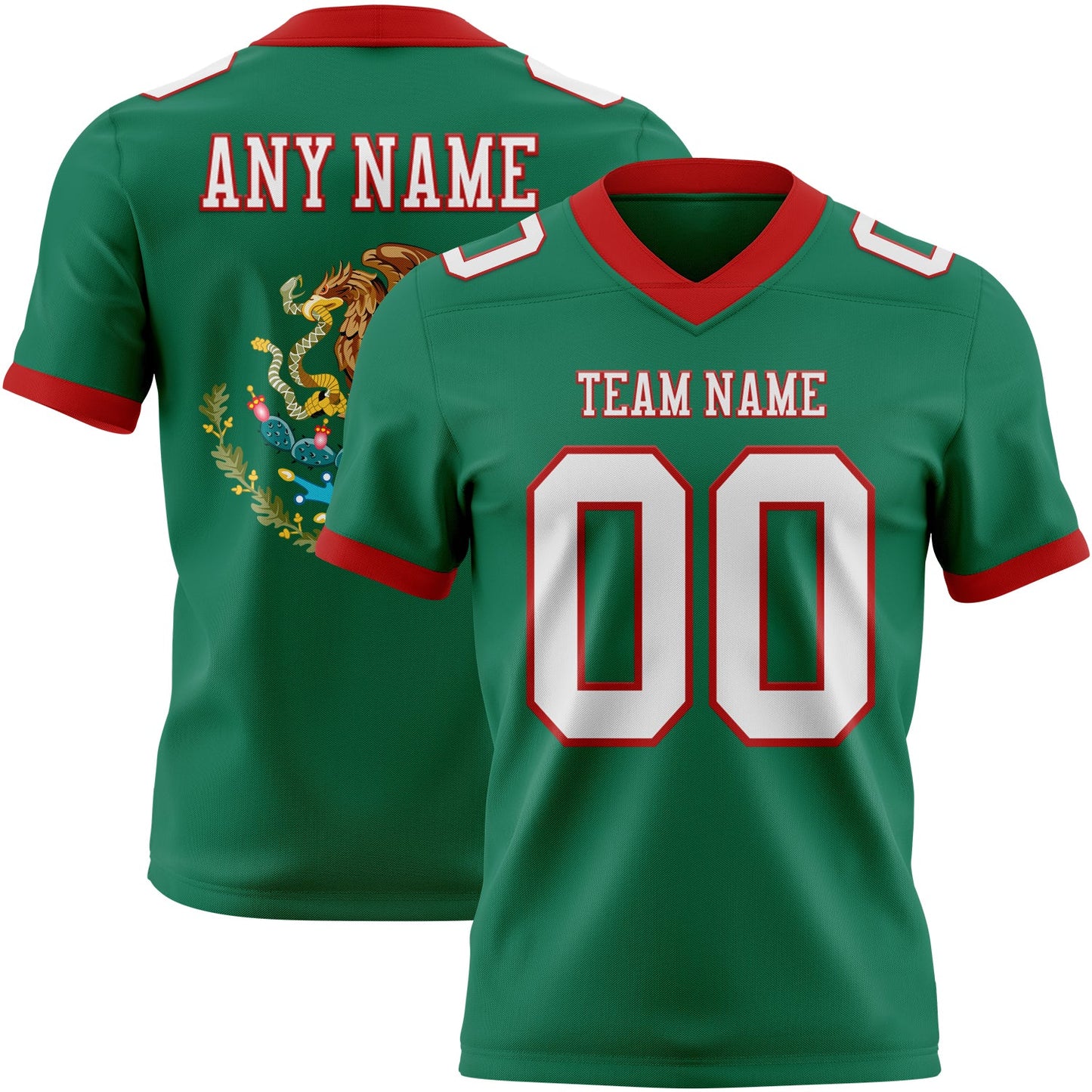 Custom Kelly Green White-Red 3D Pattern Mexico Mesh Authentic Football Jersey - Sky-Custom