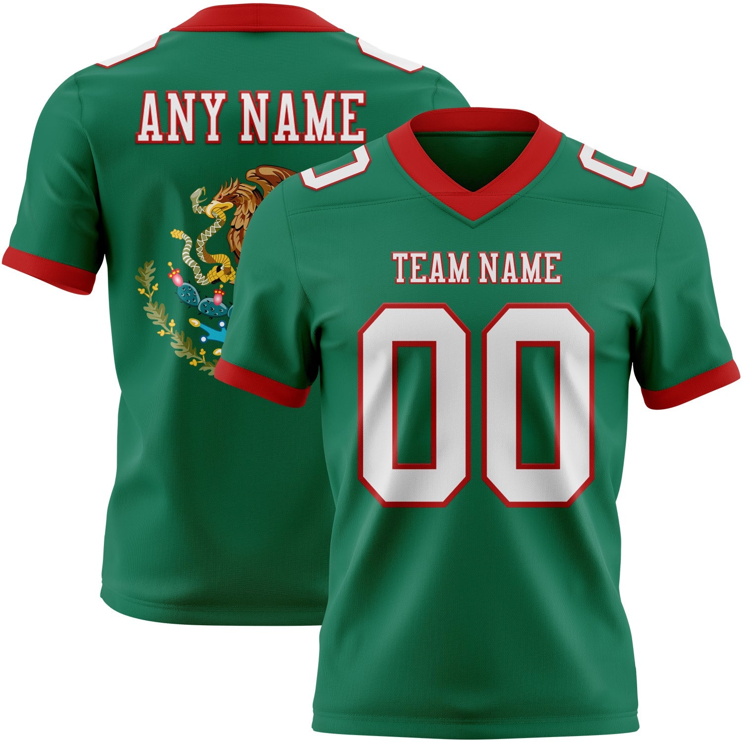 Custom Kelly Green White-Red 3D Pattern Mexico Mesh Authentic Football Jersey - Sky-Custom
