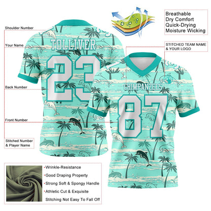 Custom Aqua White 3D Pattern Hawaii Palm Trees Mesh Authentic Football Jersey - Sky-Custom