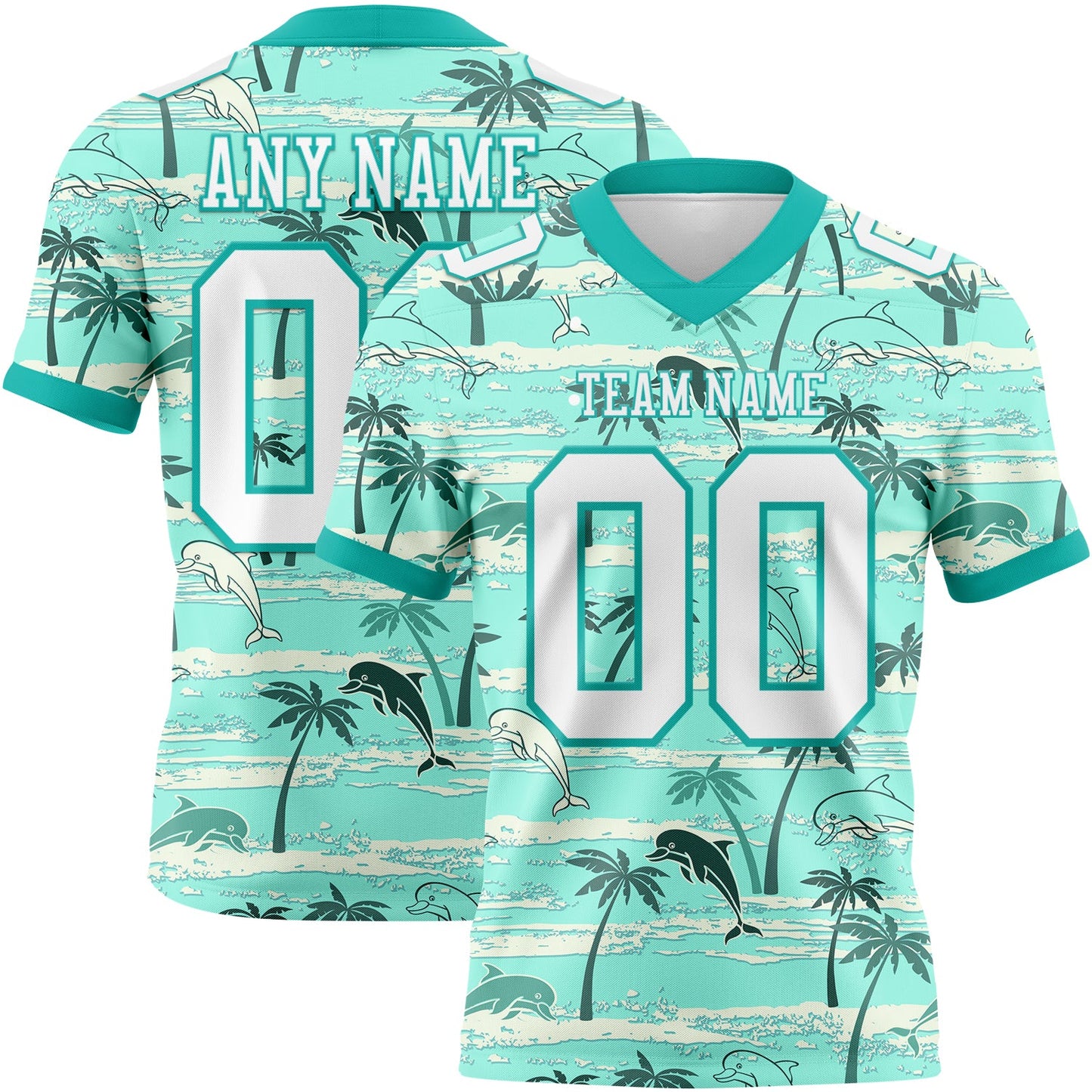 Custom Aqua White 3D Pattern Hawaii Palm Trees Mesh Authentic Football Jersey - Sky-Custom