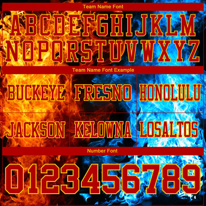 Custom Red Gold 3D Pattern Flame Mesh Authentic Football Jersey - Sky-Custom