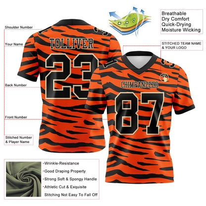 Custom Orange Black-Cream 3D Pattern Tiger Print Mesh Authentic Football Jersey - Sky-Custom
