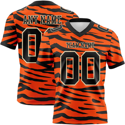 Custom Orange Black-Cream 3D Pattern Tiger Print Mesh Authentic Football Jersey - Sky-Custom