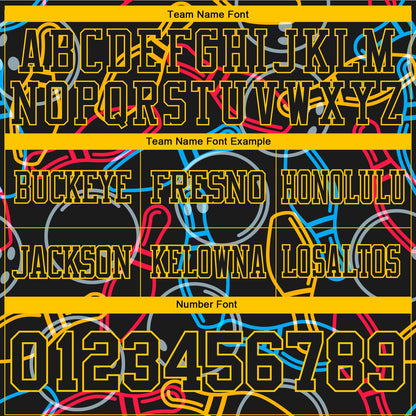 Custom Black Yellow 3D Pattern Bowling Mesh Authentic Football Jersey - Sky-Custom