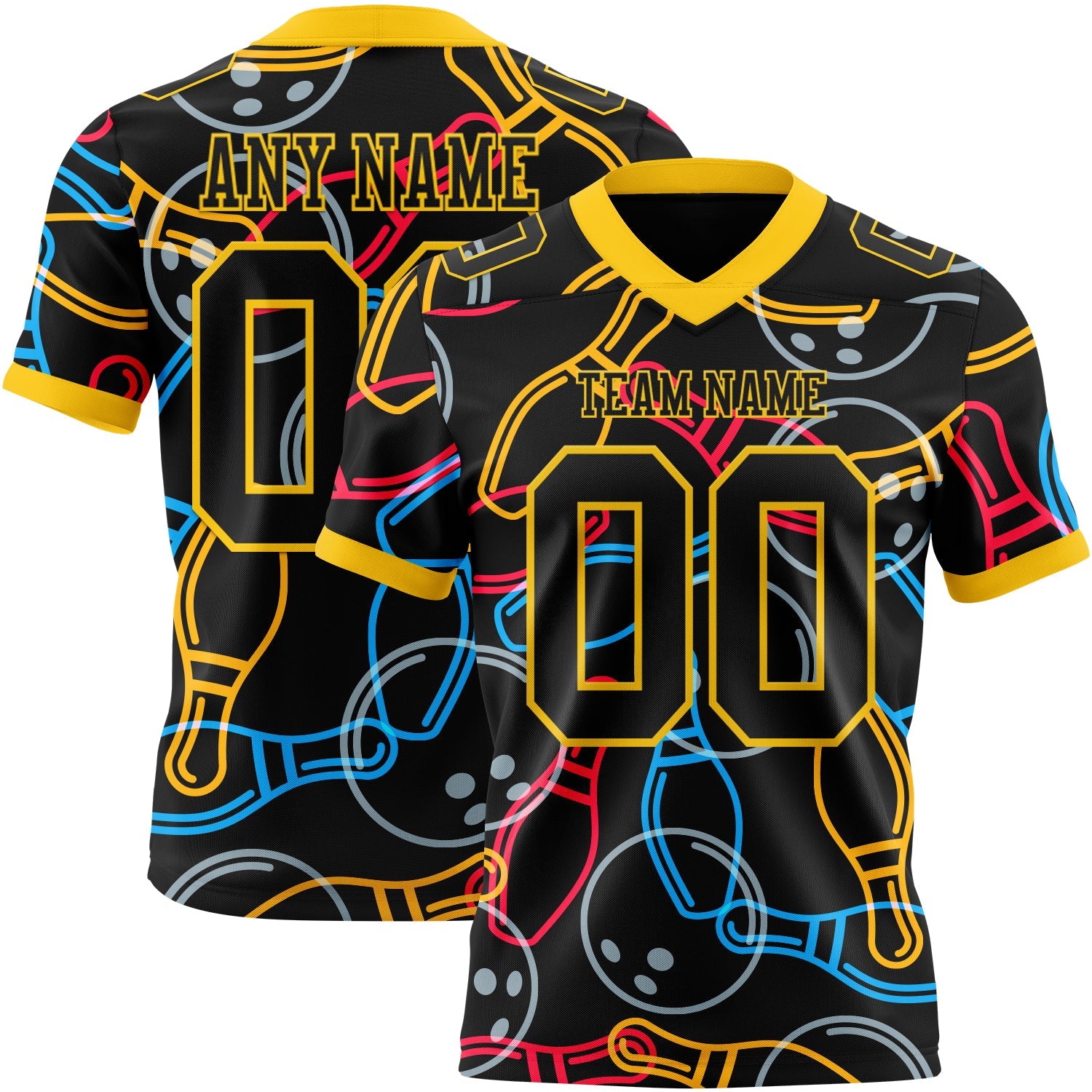 Custom Black Yellow 3D Pattern Bowling Mesh Authentic Football Jersey - Sky-Custom