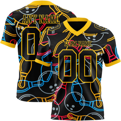 Custom Black Yellow 3D Pattern Bowling Mesh Authentic Football Jersey - Sky-Custom