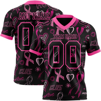 Custom Black Pink 3D Pattern Pink Ribbon Breast Cancer Awareness Month Women Health Care Support Mesh Authentic Football Jersey - Sky-Custom