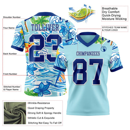 Custom Ice Blue Royal-White 3D Pattern Beach Hawaii Palm Trees And Flowers Mesh Authentic Football Jersey - Sky-Custom