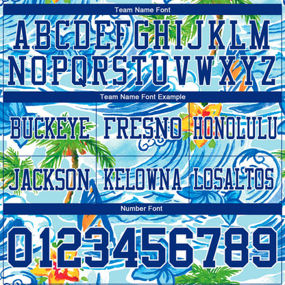 Custom Ice Blue Royal-White 3D Pattern Beach Hawaii Palm Trees And Flowers Mesh Authentic Football Jersey - Sky-Custom