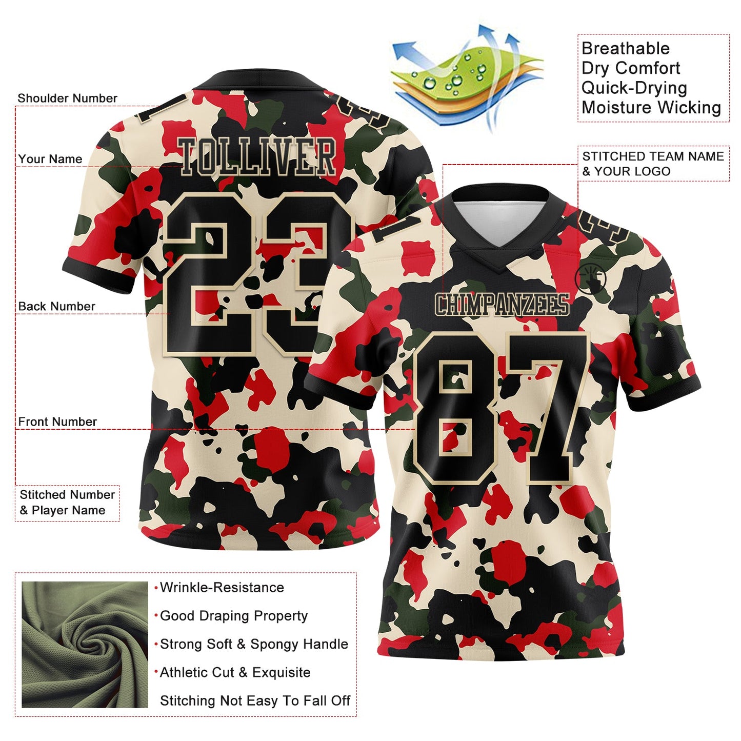 Custom Camo Black-Cream 3D Pattern Salute To Service Mesh Authentic Football Jersey - Sky-Custom