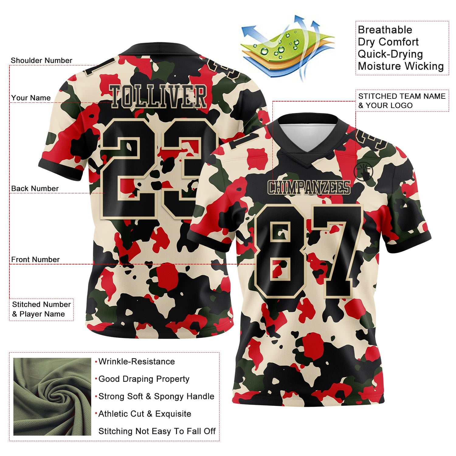 Custom Camo Black-Cream 3D Pattern Salute To Service Mesh Authentic Football Jersey - Sky-Custom