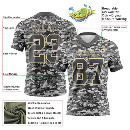 Custom Camo Steel Gray-Cream 3D Pattern Salute To Service Mesh Authentic Football Jersey - Sky-Custom
