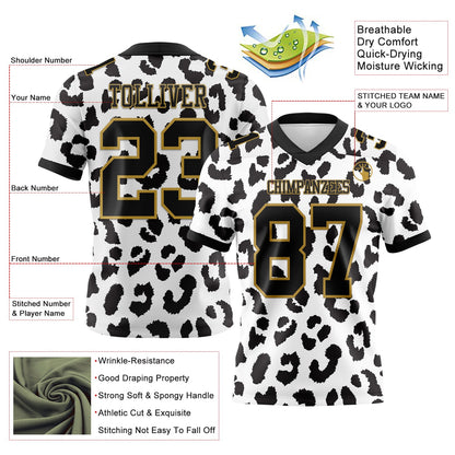 Custom White Black-Old Gold 3D Pattern Leopard Print Mesh Authentic Football Jersey - Sky-Custom