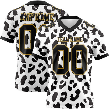 Custom White Black-Old Gold 3D Pattern Leopard Print Mesh Authentic Football Jersey - Sky-Custom
